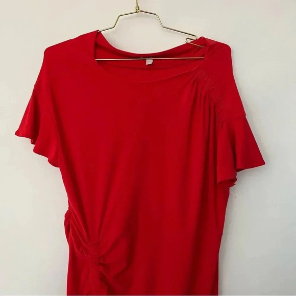 Chelsea28 Midi Ruched Flutter Short Sleeve Dress Size Large Color Red - Picture 4 of 9